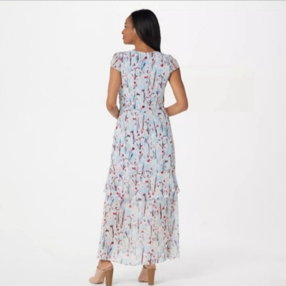 HAUTE HIPPIE Blue Sky Cherry Blossoms Ruffled Maxi Dress | XL - Picture 2 of 10